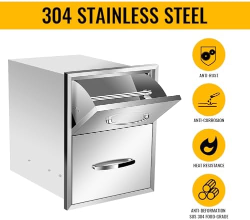 Pull Out Trash Drawer, Lower Sliding Rails Stainless Steel Roll Out Trash Bin Pull Out Tray With Handle For Outdoor Kitchen BBQ Island Grill Station,Double Drawers - Image 3