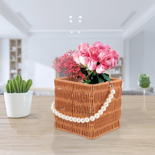 2 Pcs Oval Simulation Rattan Baskets with Handle for Flowers - Image 4