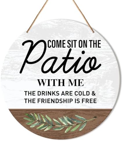 Patio Sign Decor, Patio Round Hanging Sign Decor Farmhouse Wall Decorations Outdoor Living Wood Sign for Porch, Deck, Backyard, Housewarming Gift for New House Home, Come Sit on The Patio with Me by Muktoujaumai
