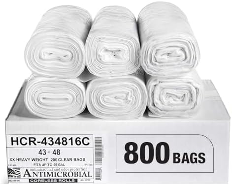 Aluf Plastics 56 Gallon 16 Micron (eq) Clear Trash Bags 43" x 48" 800 Count by AlufPlastics