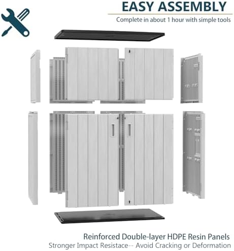 HOMSPARK Outdoor Storage Shed 57 Cu.Ft, All-Weather Resistant Resin Garden Sheds & Outdoor Storage Clearance with Floor, Double-Layer Plastic Tool Sheds for Patio, Garden & Lawn (Light Gray) - Image 5