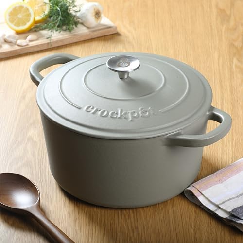 Crock-Pot Artisan 5-Quart Round Cast Iron Dutch Oven with Lid – Matte Green, Durable Oven Safe Cookware - Image 4