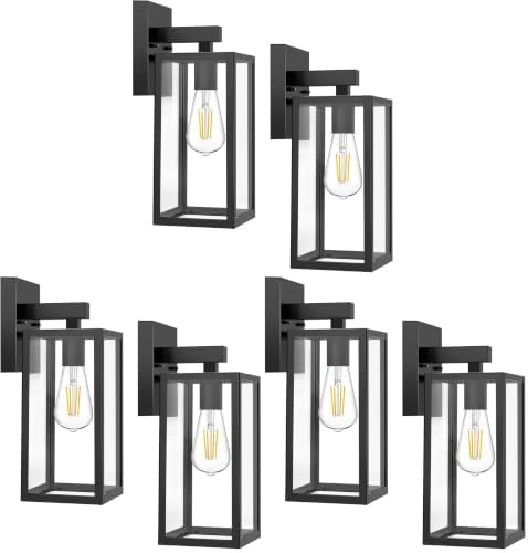 MAXvolador Outdoor Wall Sconce, Exterior Waterproof Wall Lantern Light Fixtures, Black Porch Lights with Toughened Glass Shade, Anti-Rust E26 Socket Front Door Mount Lighting, 6 Pack by MAXvolador