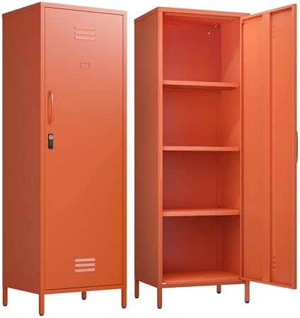 Metal Locker Storage Cabinets Lockable Single Storage Cabinet with Door and Removable Shelves Kids Locker for School Gym Pantry Kitchen (Orange) by Epochsteele