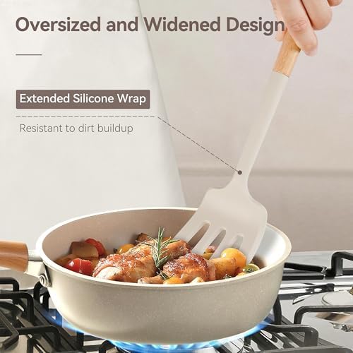 NCUE 6-Pcs Silicone Kitchen Utensils Set Wood Handle BPA-Free Food Grade - Image 3