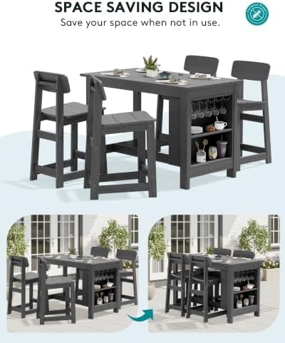 SERWALL Outdoor HDPE Counter-Height Bar Stools Set of 2, Gray - Image 5