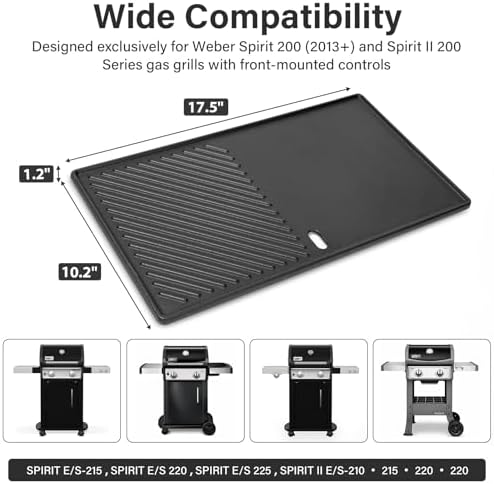 7637 17.5" Reversible Cast Iron Griddle - Replacement Flat Top Cooking Plate for Weber Spirit I & II 200 Series (E210/E220/S210/S220) with Front Controls - Image 2