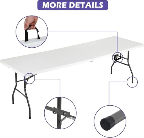 HKLGorg 8ft Folding Table, White Plastic Foldable Party Dining Table - Image 5