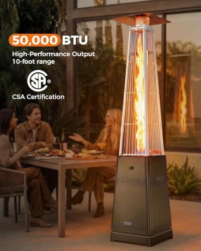 Pyramid Patio Heater, 55,000 BTU Outdoor Patio Heater, Propane Heater With Quartz Glass Tube & Wheels for Outdoor, Backyard, Commercial & Residential, Triple Protection System - Brown - Image 2