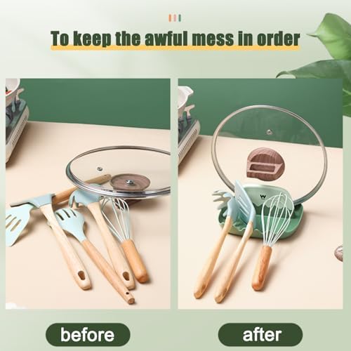 2-Pack Spoon Rest with Lid Holder for Kitchen Countertop (Pink&Green) - Image 5