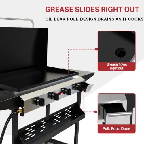 Pipopa 4-Burner Propane Griddle, Portable Flat Top Grill with Wheels & Hood - Image 7