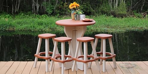 Patio Table Set with Four Barstools - Warm Grey Base with Redwood Accents - Perfect for Patio and Outdoor Spaces. Hardware Free Easy Assembly. Proudly Made in USA - Image 2