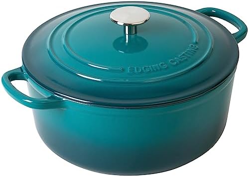EDGING CASTING Enameled Cast Iron Dutch Oven Pot with Lid for Bread Baking, Cooking, Round Bread Oven Dual Handles, 7 Quart, Darkcyan - Image 2