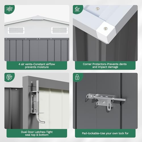 JUMMICO 10x12 FT Outdoor Storage Shed, Heavy Duty Metal Shed with Lockable Door&Slooping Roof, Tool Shed for Garden Backyard Patio(Gray) - Image 7