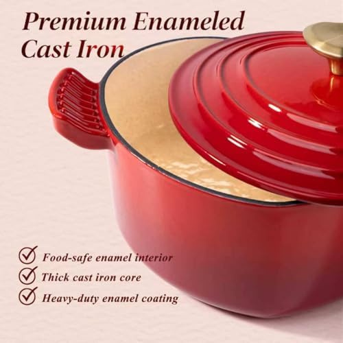 Mabeeze Heart Shaped Dutch Oven, Enameled Cast Iron, 2 Qt Red - Image 3