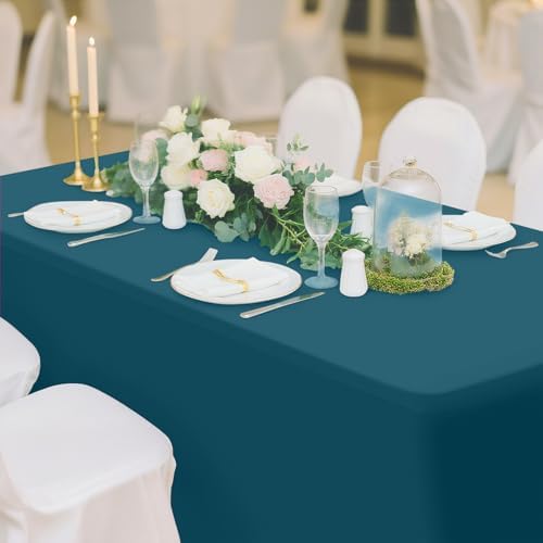 Smiry 2Pack Spandex Table Cloth 8FT, Elastic Fitted Peacock Blue Tablecloth - Image 6