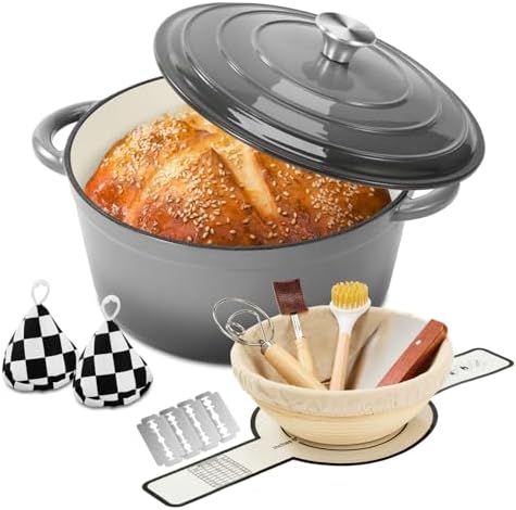 Enameled Cast Iron Dutch Oven pot 6.5 QT with Lid for Bread Baking by Blingco