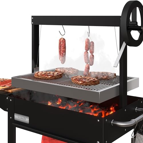 KoolMore 50 in. Charcoal BBQ Grill, Argentine Style Outdoor Grill with Adjustable Grate, Heavy Duty Barbecue Grill, Black - Image 5