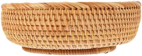Rattan Woven Fruit Basket, Vintage Style round Picnic Organizer for Snacks by Toyvian