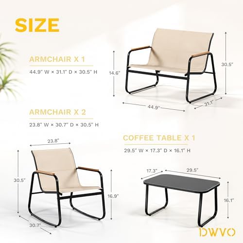 DWVO 4-Piece Rocking Patio Furniture Set, Textilene Conversation Set, Brown - Image 6