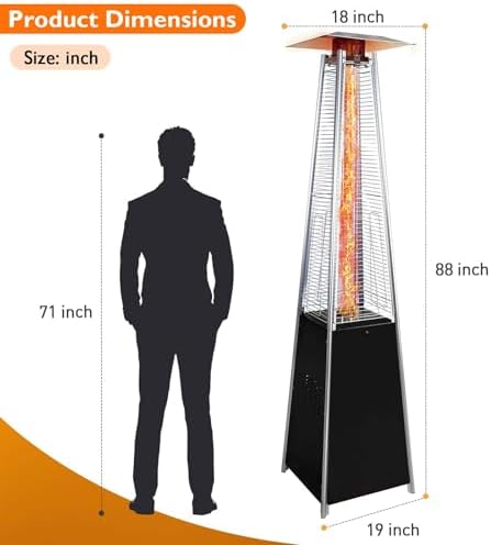 48,000 BTU Propane Patio Heater with Wheels, Quartz Glass Tube Pyramid Design, Includes Cover - Perfect for Parties, Backyard, Garden, Poolside, Commercial & Residential Use (Black) - Image 2