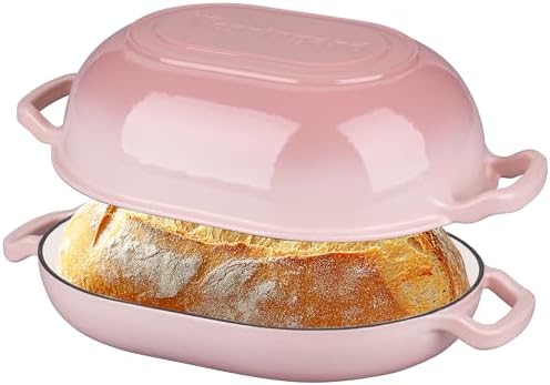 VORRINGARD Enameled Cast Iron Sourdough Bread Oven, Dutch Oven, Loaf Cast Iron Bread Pan for Homemade Bread Baking, Meatloaf Pan with Lid, 7QT, Pink by Unknown