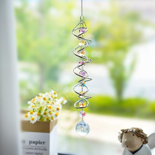 20.5in Crystal Suncatcher Gazing Ball Spiral Wind Spinner Garden Decor - Image 2