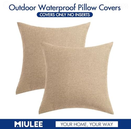 MIULEE Decorative Outdoor Pillow Covers Waterproof 18x18 Light Tan - Image 6