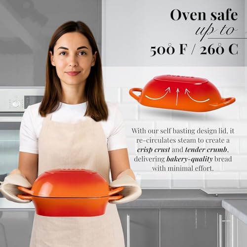 Dutch Oven For Sourdough Bread Baking – Enamelled Cast Iron Bread Loaf Pot – Oven Safe Non Stick Bread Pot – Rectangular, Orange, 24cm x 16cm – by Nuovva - Image 4