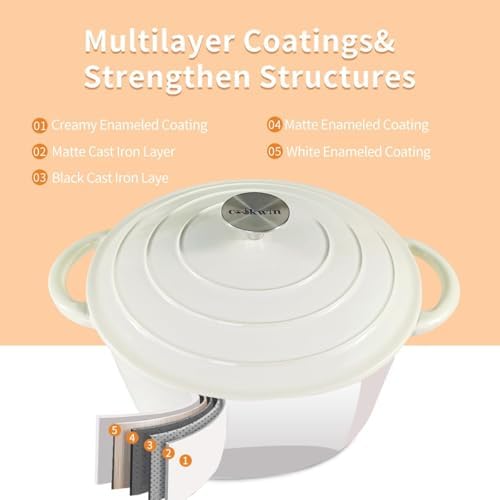 6 Quart Enameled Cast Iron Dutch Oven with Lid, Heavy Duty Cast Iron Pot for Braising, Stews, Roasting, Soup, Casseroles & Bread Baking, Nonstick Enamel Interior, Oven Safe to 500°F - Image 4
