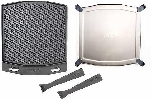 ooni Cast Iron Dual-Sided Grizzler Plate - 13.6" x 12.5" Reversible Griddle with Removable Handle and Stainless Steel Trivet, Pre-Seasoned Non-Stick Oven Safe Cookware, Pizza Oven and BBQ Accessories by Unknown
