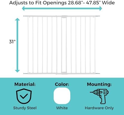 Toddleroo Easy Swing & Lock Baby Gate for Top of Stairs: 31" Tall, White - Image 3