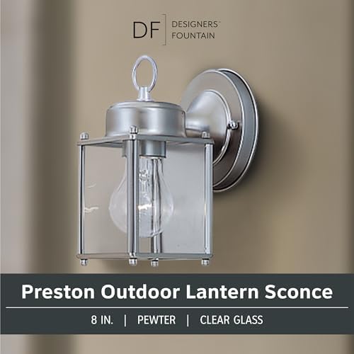 DESIGNERS FOUNTAIN Preston Outdoor Light Fixture, 8 Inch Exterior Wall Lantern Sconce for Front Door, Patio and Porch, Pewter, 1161-PW - Image 2