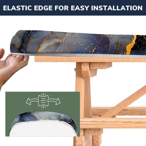 CAPSCEOLL Picnic Table Cover with Bench Covers 5ft - Black Blue Marble - Image 4