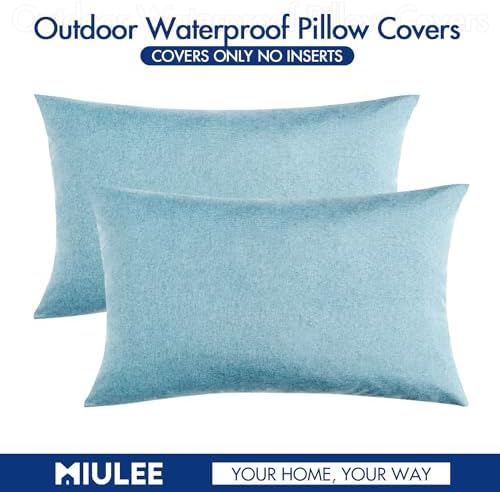 MIULEE Decorative Outdoor Pillow Covers Lumbar Waterproof 12x20 Blue Gray - Image 6
