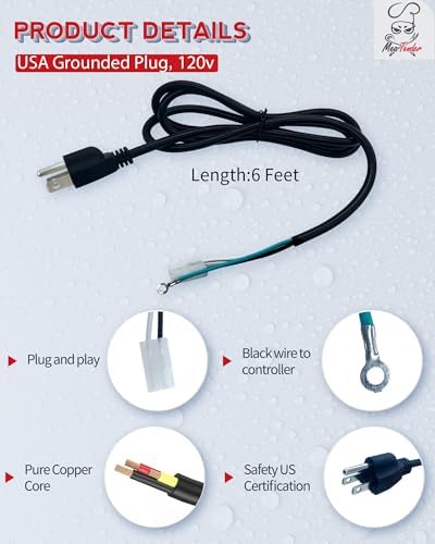 6 ft Replacement AC Power Cord for Pellet Grill & Smoker | fits Traeger, Pit Boss, Camp Chef, Z-Grills | 3 Conductor, Ring Terminal on Ground, Molex 2 pin Connector | ELE203 / KIT0089 / 70110 - Image 5