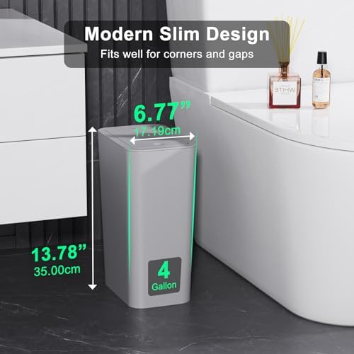 N. NETDOT 3 Pack (2 of 4 Gal & 1 of 2.6 Gal) Small Trash Can with Lid,Bathroom Garbage Can with Pop-Up Lid,Waste Basket for Bathroom,Kitchen,Bedroom,Powder Room,Craft Room,Office,College (Gray) - Image 2