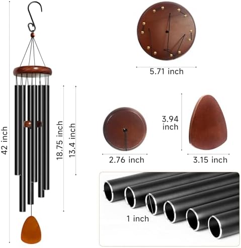 Bursvik 42" Aluminum Wind Chimes for Outside (Black), Patio Zen Decor Gift - Image 3