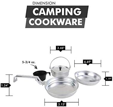 Camping Cookware - Set of 4 - Aluminum - Interlocking Pieces for Easy Travel - Including Frying Pan, BBQ Pan, Pot, and Plastic Cup - Image 3