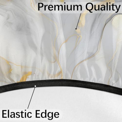 Fitted Round Tablecloth with Umbrella Hole and Zipper Marble Liquid Texture Outdoor Elastic Table Cloth 36"-44" Oil-Proof Waterproof White Gold Marble Patio Table Cover for Party Outdoor - Image 4