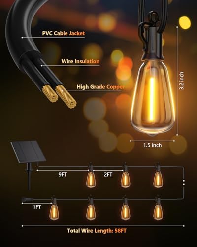 Brightown 58FT Solar String Lights Outdoor, 25+1 Shatterproof LED Lights - Image 5