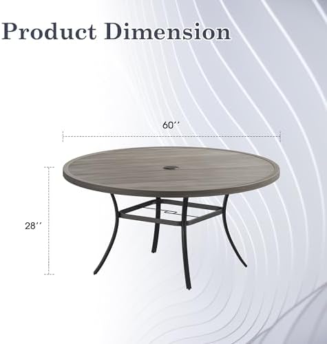 Outdoor Dining Table for 8, 60" Round Outdoor Table with Adjustable Umbrella Hole, All-Weather Metal Patio Dining Table for Lawn Garden Backyard Deck, Grey - Image 2