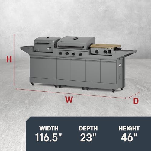 Tytus 3-in-1 Gas Grill 4-Burner, Charcoal Grill, Gas Griddle & Cover, 117" - Image 2