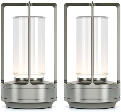Rechargeable Cordless Small Metal Table Lamp, Stepless Dimming, 3-Color by HAPYGILightings
