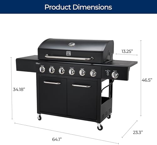 Kenmore 6-Burner Propane Gas BBQ Grill with Side Burner, 73,000 BTUs, Stainless Steel Cabinet Grill with Cast Iron Grates for Outdoor Cooking, Backyard BBQ, Patio, Large Parties (Black) - Image 5