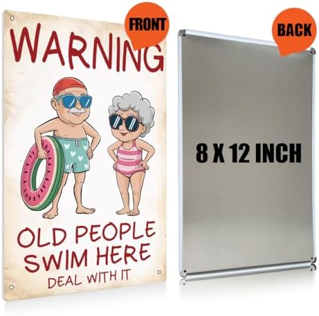 BEASTZHENG Funny Pools House Metal Tin Sign Old People Swim Here Pool Rules - Image 2