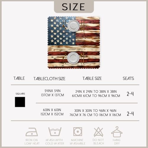 USA Flag Tablecloth 54x54 Inch Square American Wood Grain Patriotic Table Cloth Decorations Table Cover for Party Picnic Kitchen Dinner Decor Outdoor - Image 6