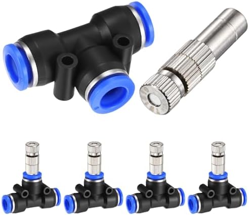 M METERXITY 5-Set Brass Misting Nozzles Tees Kit, 0.006"/0.15mm Orifice Mister Replacement Nozzles with Filter Mesh for Outdoor Cooling System/Greenhouse, Water Misting Nozzle Tees Kits by MMETERXITY