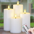 Yeelida Outdoor 4pcs Flameless Waterproof Candles with Handy Remote Control, Cycle Timer Battery Operated Candle Grease Effect LED Flickering Pillar Plastic Long Lasting (White, 3" x4" 5" 6" 7") by Yeelida