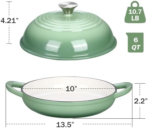 Enameled Cast Iron Dutch Oven for Bread Baking, 6 Qt Sourdough Dutch Oven With Lid, Cast Iron Bread Oven with Dome Lid (Pistachio Green) - Image 2